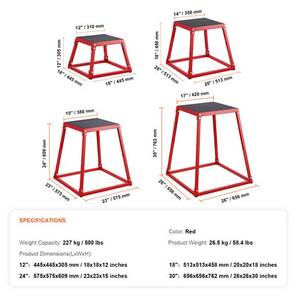 Plyometrische Springbox Set – Plyo Box – Jump Box – Fitness Platform – Agility Box – 4 Hoogtes 30-75 cm – Aluminium Frame Met Antislip Rubber Voetjes