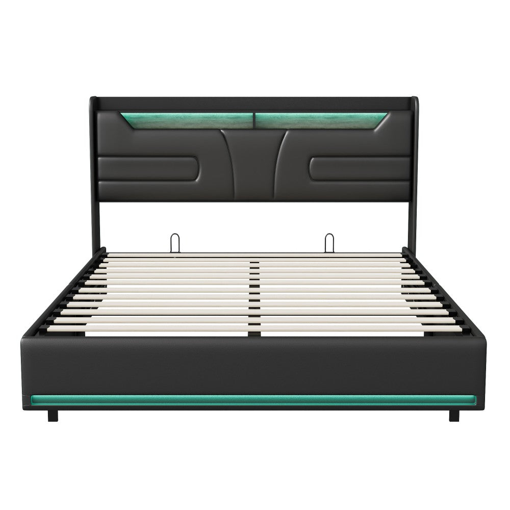 Tweepersoonsbed – Opbergbed – Bedframe – Stijlvol Bed – Gestoffeerd Bed – 160x200 cm – USB Type-C Oplaadpoort – LED Verlichting – 4 Ruime Lades