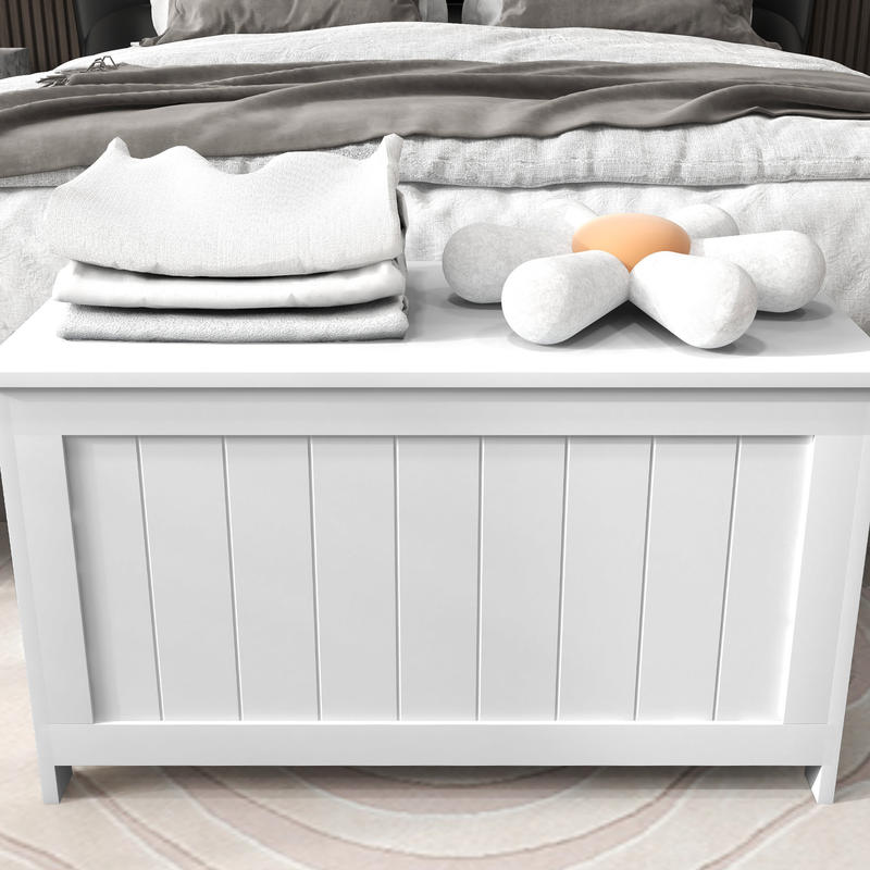 Large White MDF Storage Chest with Flip-Top Lid & 2 Sturdy Handles - 81x40x46cm Multi-Purpose Toy Box, Organizer for, Clothes, Blankets - Durable Rectangular Furniture for Bedroom, Playroom, Home Organization - Modern Design