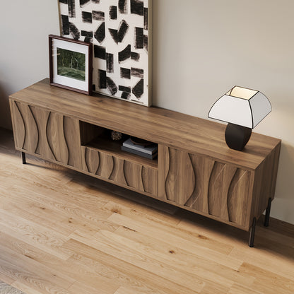 TV-meubel – TV-kast – Lowboard – Dressoir – Media meubel – 3D Gestreept – Bamboe – Laag Ontwerp – Vloerplaatsing