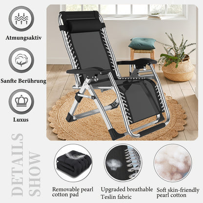 Foldable Lounge Chair, Reclining Sun Lounger For Garden With Headrest, Garden Lounge Chair With Drink Holder, Sun Chair, Weight Capacity 200 Kg, Foldable Garden Lounge Chair For Garden, Beach, Pool, And Balcony