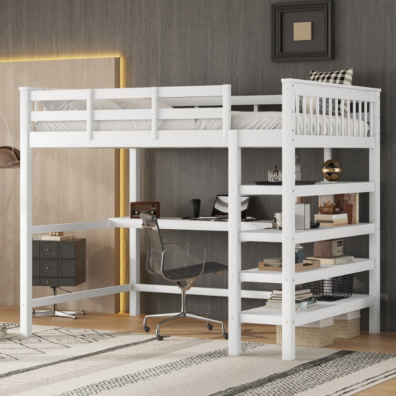 Hoogslaper – Stapelbed – Bedbank – Loftbed – Bed Compleet – Met Ingebouwd Bureau – Geschikt Voor Matras 140x200 cm – Stevig Metalen Frame – Ruimtebesparend Design