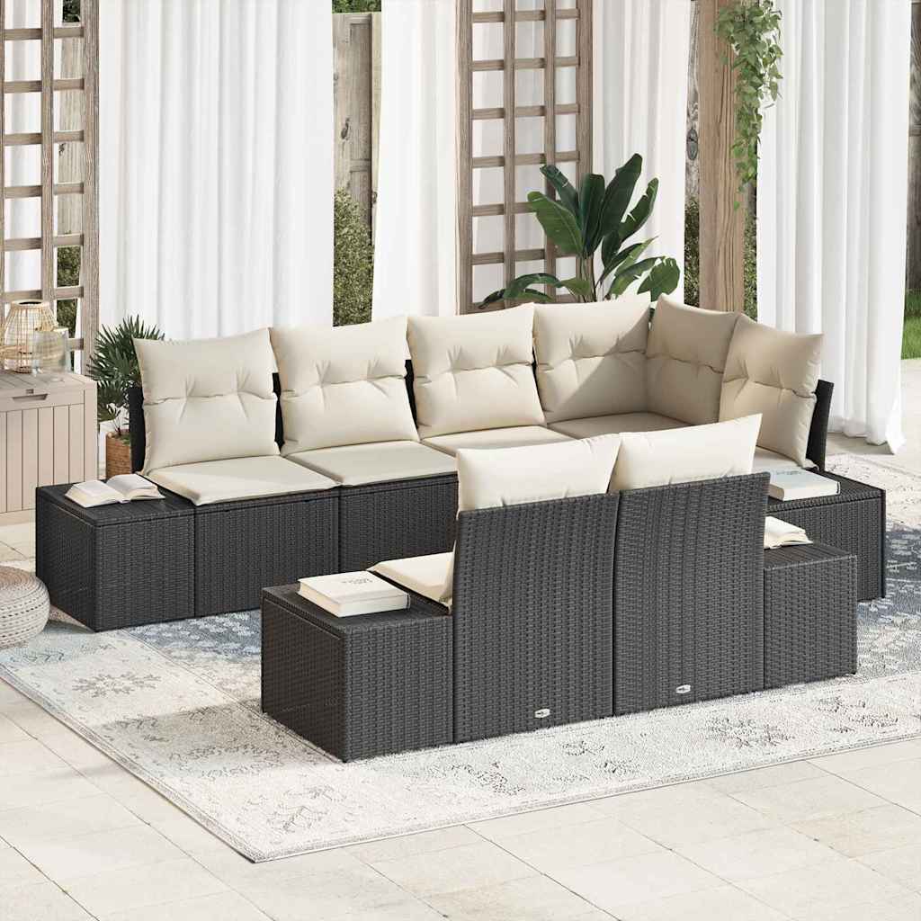 Tuinbank – Buitenbank – Loungeset – Zithoek – Modulaire Bank – Zwart Poly Rattan – Zitplek Voor 7 Personen