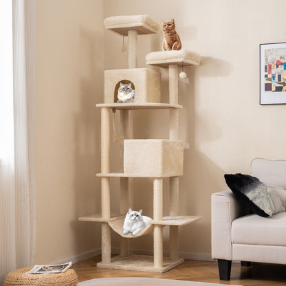 Kattenboom – Krabpaal – Klimmeubel – Speelboom – Kattenmeubel – Beige – 205 cm Hoog – Ruime Platforms & Sisal Palen
