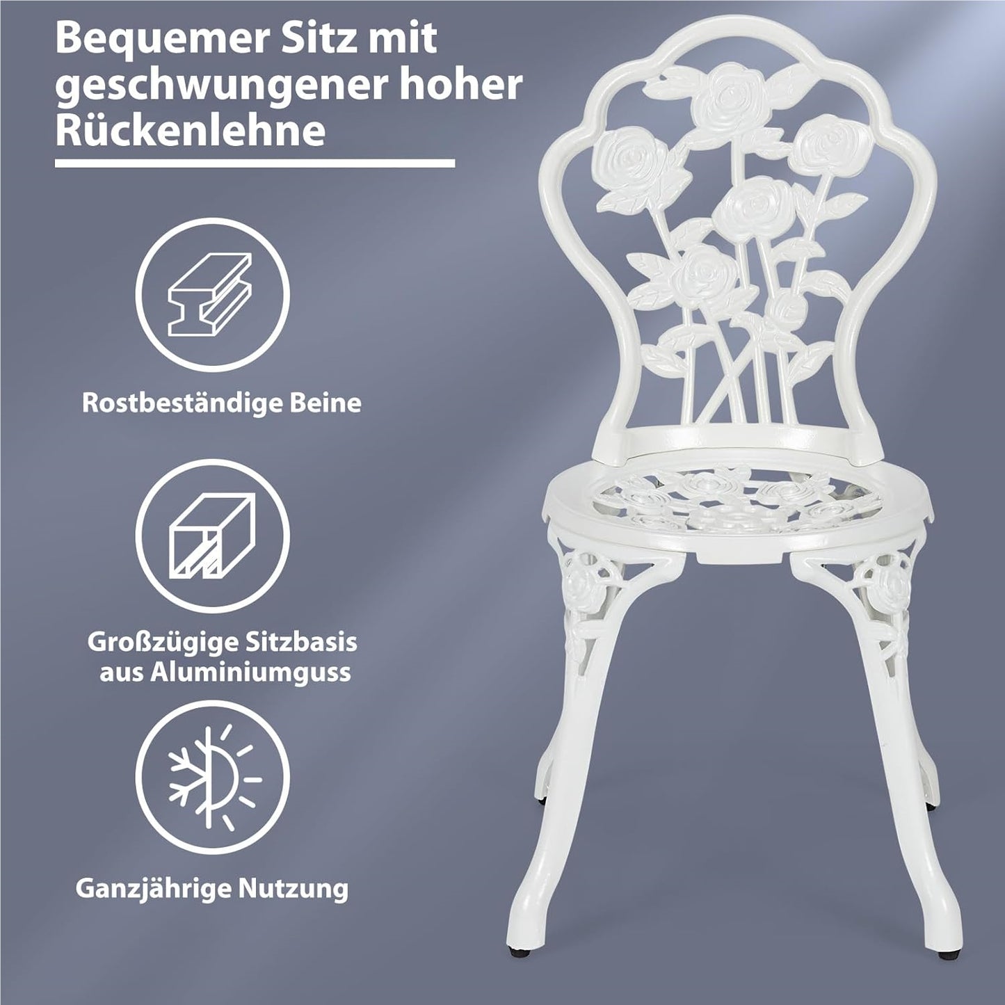 Tuinmeubelset – Balkonset – Bistroset – Terrasmeubilair – Tuinset – Wit – Aluminium Gietijzer – Weerbestendig & Inclusief Parasolgat