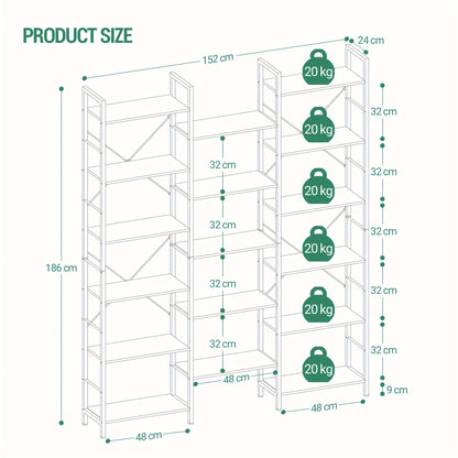 Boekenkast Zwart – Boekrek – Vakkenkast – Stellingkast – Opbergkast – 17 Planken Verstelbaar – Max. 340 kg Belastbaar – 24x152x186 cm