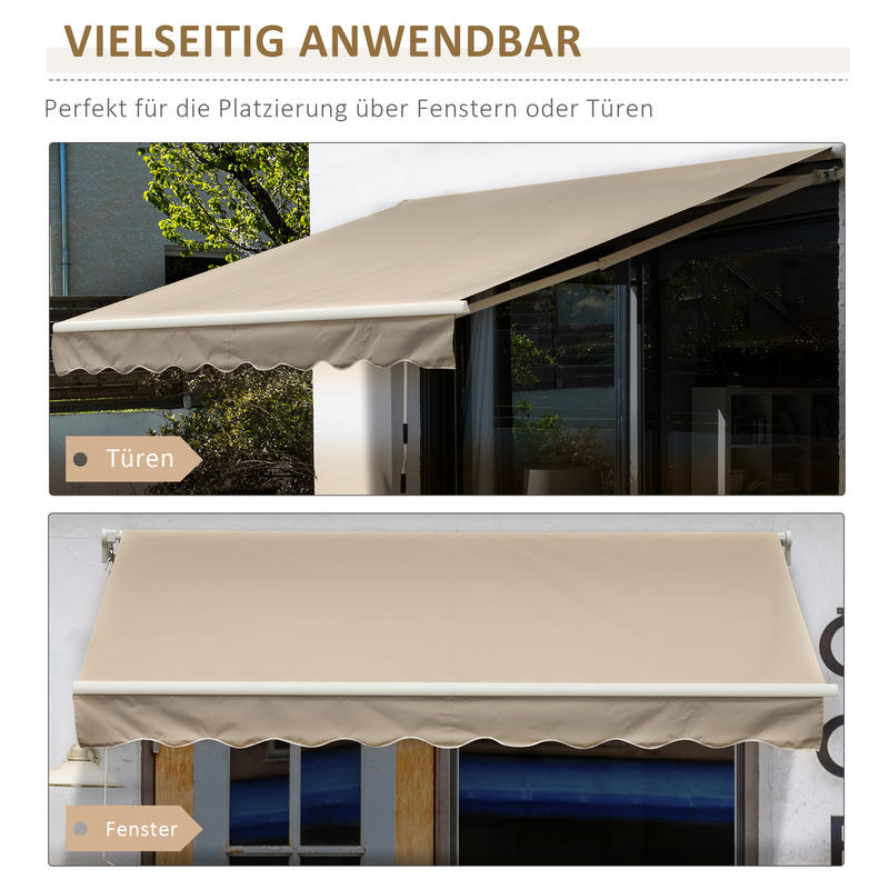 Uitschuifbare Zonwering – Terrasoverkapping – Buitenluifel – Zonnescherm – Balkonzonwering – Met Handcrank – Stevig Metaalframe – Polyester Doek – 3,95 x 2,45 m – Weerbestendig & Compact Designs