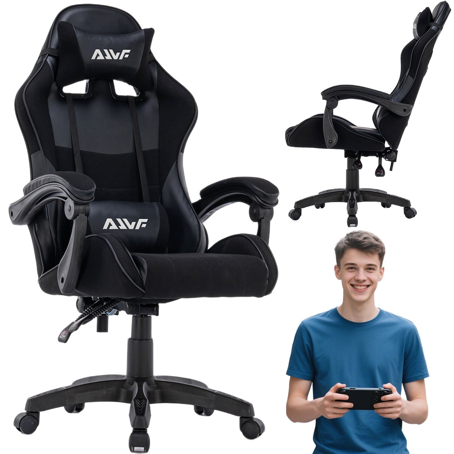 Gamingstoel – Gamestoel – Gaming Chair – Bureau Stoel – Game Stoel – Ergonomisch Ontwerp – Memory Foam Kussens – Verstelbaar – 360° Draaibaar – Roze/Wit