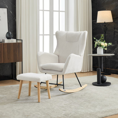 Ergonomic Rocking Chair with Footrest - Heavy-Duty Rubberwood Frame, 30-Degree Recliner, High-Back Lounge Chair with Removable Cushion - Sturdy Rocking Mechanism for Living Room, Home Office, Reading Nook - Easy Assembly & Sp