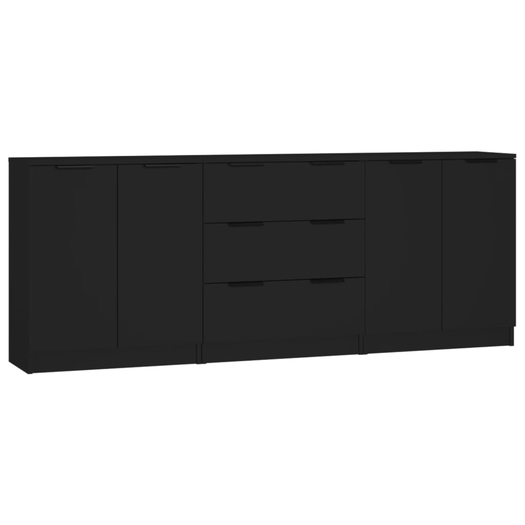 Dressoir – Kast – Sideboard – Opbergkast – Wandmeubel – Zwart – 3-laags Houten Planken – Minimalistisch Design