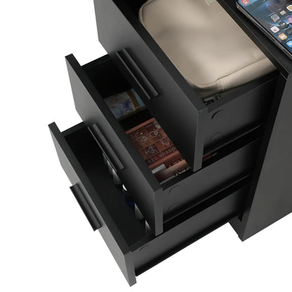 Bureau – Werkplek – Bureautafel – Computertafel – Meubel – Modern Design – 5 Lades & Spiegel – Glazen Blad 101x40x143 cm