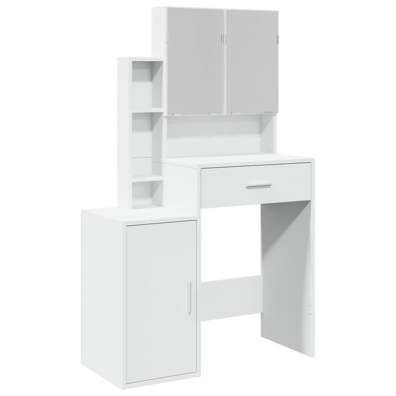 Kaptafel – Make-up Tafel – Dresser – Meubel – Make-up Spiegel – Modern Wit – Compact 80x35x132 cm – MDF & Hardhout, Inclusief Opberglades
