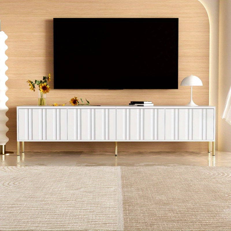 Tv Meubel – Tv Kast – Tv Dressoir – Mediameubel – Tv Meubel Wit – 190 cm Lang – Goudkleurige Pootjes – Softclose Groefde Deuren