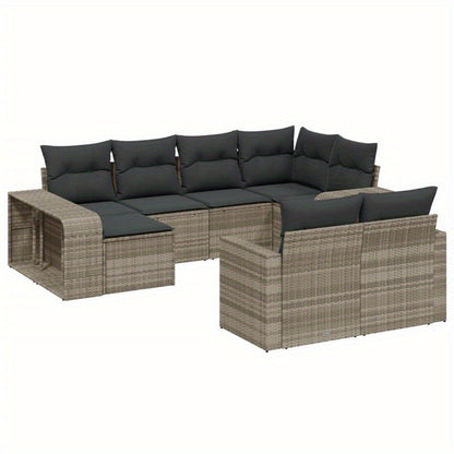 Tuinmeubelset – Lounge Set – Buitenmeubels – Terrasmeubilair – Balkonmeubels – 10-delig – Weerbestendig Poly Rattan – Comfortabele Afneembare Kussens Hellgrijs