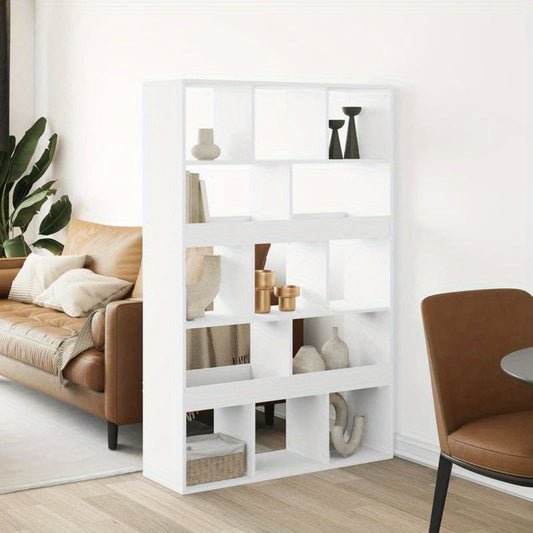 Roomdivider – Kamerscherm – Ruimteverdeler – Scheidingswand – Interieurkast – Wit Hout – Compact 99x33x155 cm – Meerdere Open Vakken
