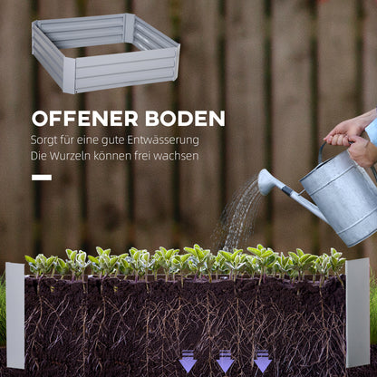 Bloembak – Plantenbak – Tuinbak – Bloembakset – Kruidenbak – Grijs – Set van 2 – Stalen Frame – Open Bodem – 100x100x30 cm