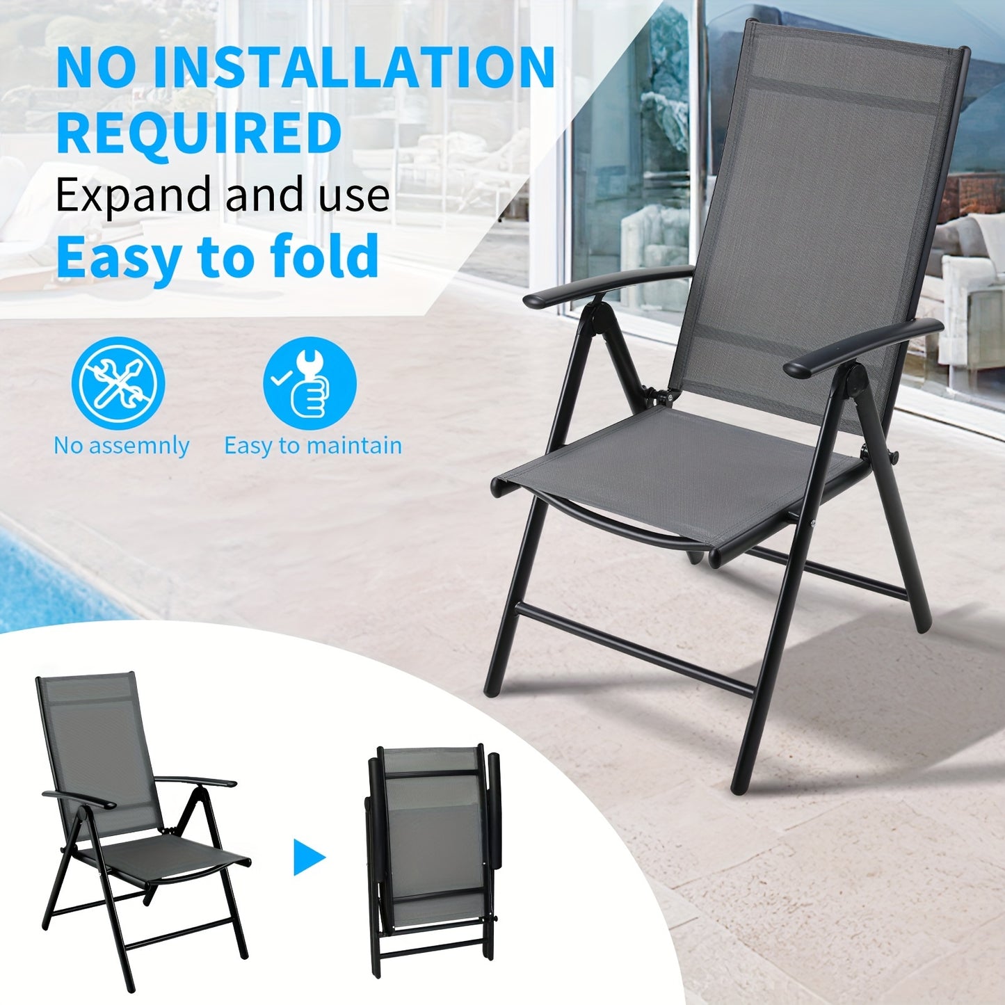 Tuinstoelen – Balkonstoel – Campingstoel – Tuinstoel – Verstelbare Stoel – Aluminium Frame – 7-Standen Rugleuning – Inklapbaar – Max. 120 kg Belastbaar