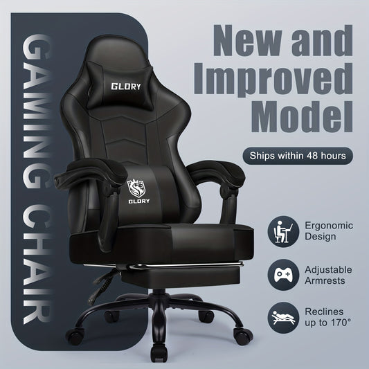 Ergonomic High-Back Gaming Chair with Neck & Lumbar Support, Thick Foam Cushion, Adjustable Height/Lumbar/Look - Heavy-Duty Office Chair Suitable for Home, PC Gaming & Desk