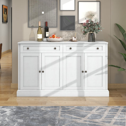 Large White Modern Metal Four-Door Sideboard with Two Drawers & Doors - Contemporary Floor-Standing Storage Cabinet with Spacious Top Surface, 150x40x86cm (59"x16"x34") for Dining Room & Living Room Furniture, Durable Metal C