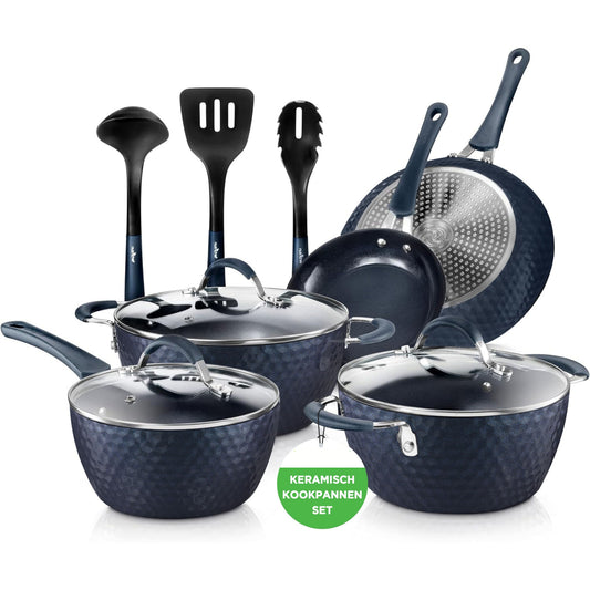 Inductieset – Pannenset – Keramische Keukenset – Kookgerei – Kookpannen – PFOA-vrij – Blauw Diamant Coating