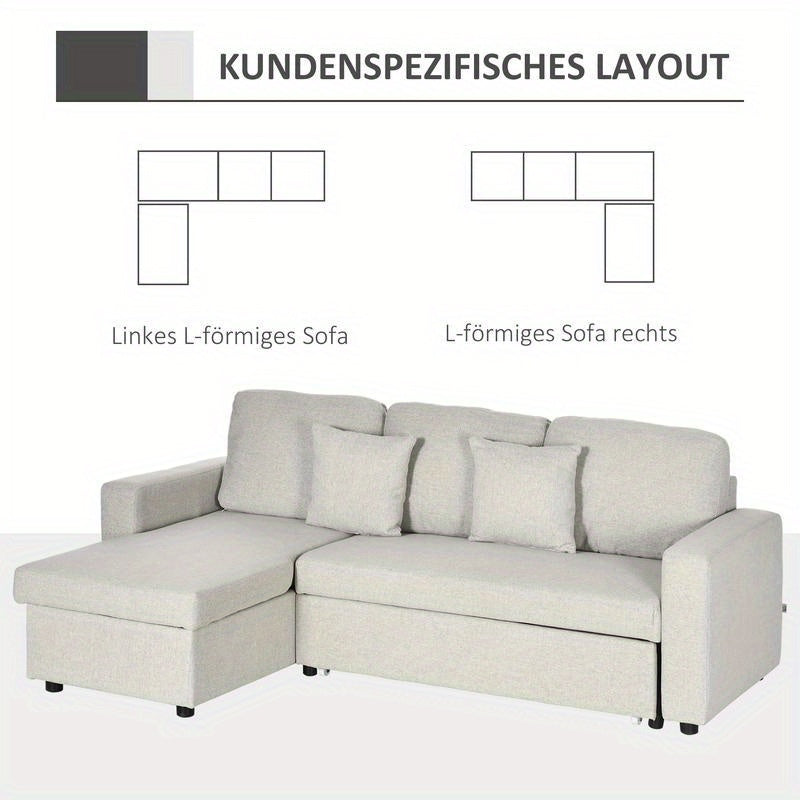 L-vormige Hoekslaapbank – Slaapbank – Hoekbank – Bankbed – 2-zits Sofa – Met Opbergruimte – Dik Foam – Metaal en Hout Frame