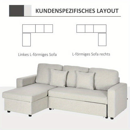 L-vormige Hoekslaapbank – Slaapbank – Hoekbank – Bankbed – 2-zits Sofa – Met Opbergruimte – Dik Foam – Metaal en Hout Frame
