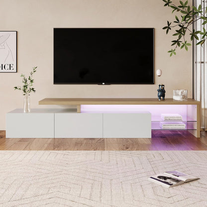 TV-Meubel – TV-Kast – TV-Standaard – TV-Lowboard – Entertainmentmeubel – 200 x 39 x 42 cm – Drie lades en instelbare LED-achtergrondverlichting