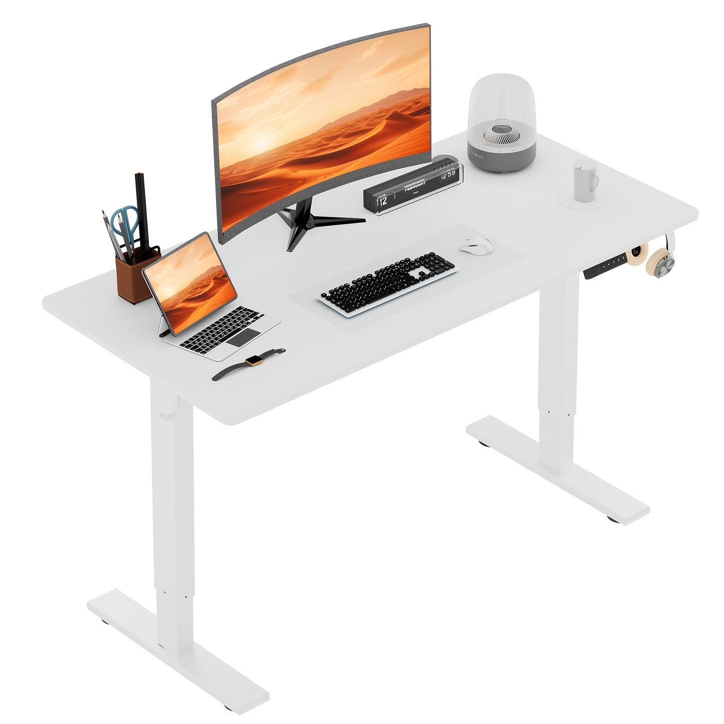 White Modular Height Adjustable Desk, Electric Adjustment, Height Memory Function, Ultra-Sturdy Steel Frame, Suitable for Office And Home