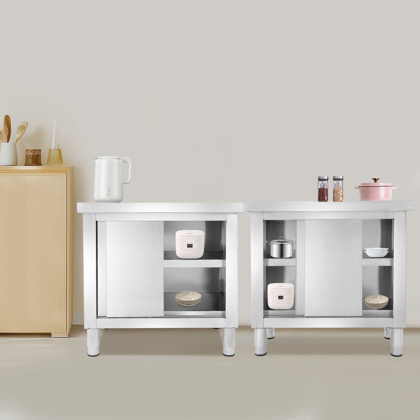Werktafel – Werkbank – RVS Tafel – Keukentafel – Werkbank Met Lades – RVS 201 Staal – Verstelbare Poten – 110 kg Draagkracht