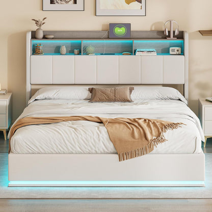 Tweepersoonsbed – Stalen Bedframe – Opbergbed – Fluwelen Bed – Led Verlichting Bed – 160x200 cm – Ingebouwde USB Poort – Opbergruimte Onder Bed