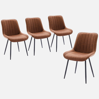 Eetkamerstoelen – Stoelen – Dining Chairs – Keukenstoelen – Café Stoelen – Set Van 2 – Gestoffeerde Zitting – Metalen Frame – Lineaire Rugleuning – Bruin – Makkelijk Schoon Te Maken