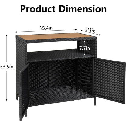 Wicker Opbergkast Buiten – Buitenmeubel – Tuinkast – Bar Tafel – Opbergtkast – Weerbestendig Wicker – Compact Design – Praktische Plank – Grijs