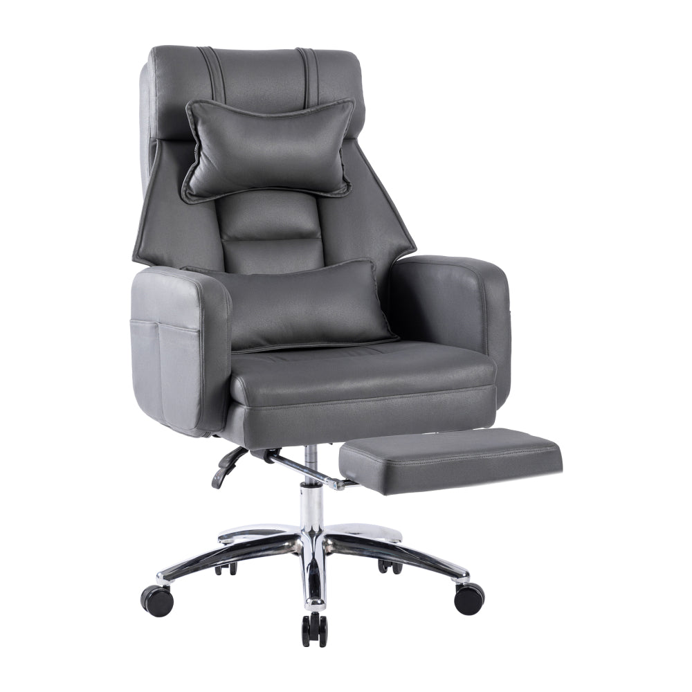 Swivel Ergonomic Office Chair | Technical Leather High-Back with Lumbar Support and Headrest, Comfortable Executive Chair, Deep Grey
