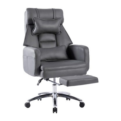 Swivel Ergonomic Office Chair | Technical Leather High-Back with Lumbar Support and Headrest, Comfortable Executive Chair, Deep Grey