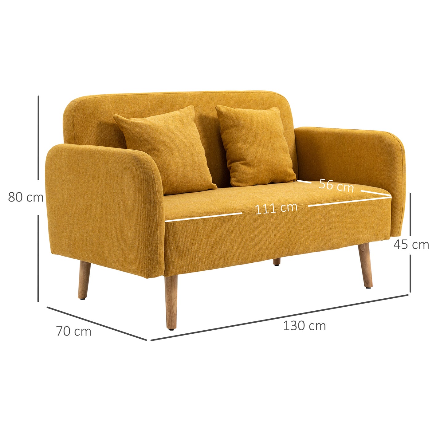 2-zitsbank – tweezitsbank – loveseat – zitbank – bankstel – fluwelen bekleding – verstelbare houten poten – 130x70x80 cm – inclusief 2 sierkussens