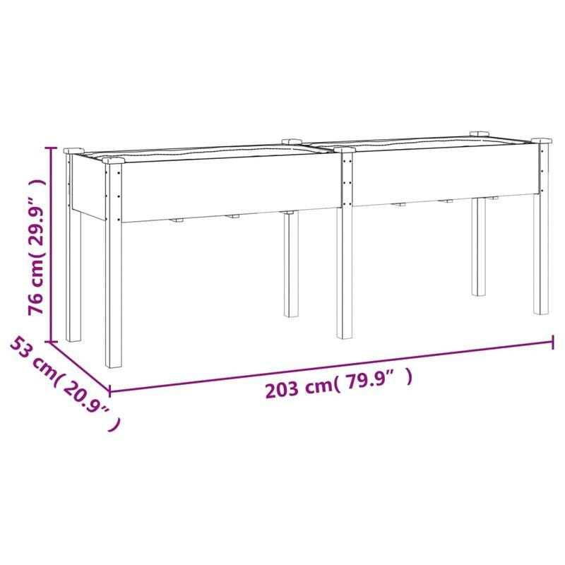 Tuinbak – Plantenbak – Bloembak – Bloembakje – Plantenvat – Houten Verhoogde Plantenbak – Massief Grenenhout – 203x53x76 cm – Weerbestendig Grijze Voering