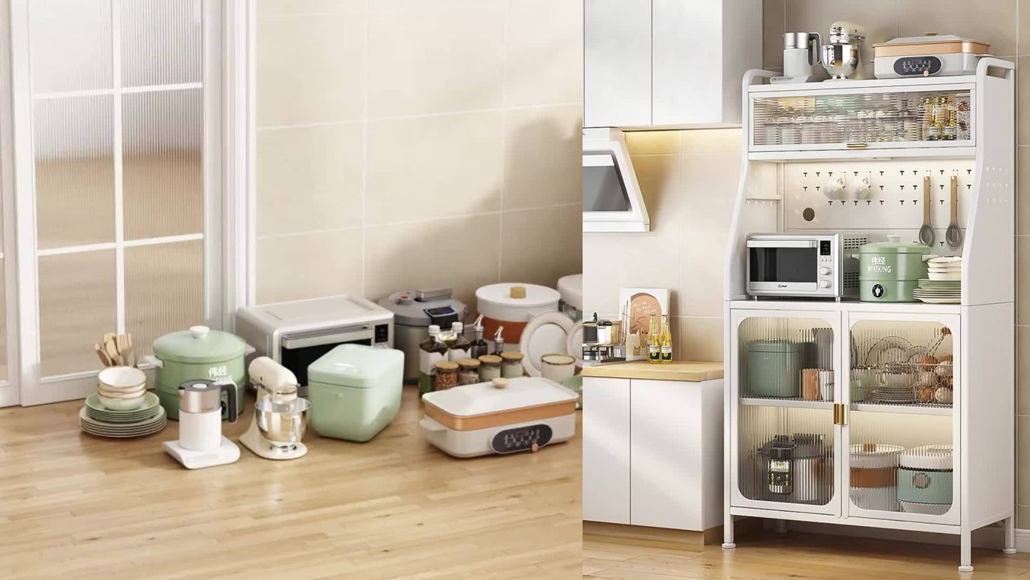 Keukenkast – Keukenbuffet – Opbergkast – Keukenrek – Staande Kast – 5 Lagen Met Verstelbare Planken – Inclusief Werkblad – Metaal – 76x36x160 cm – Modern Design