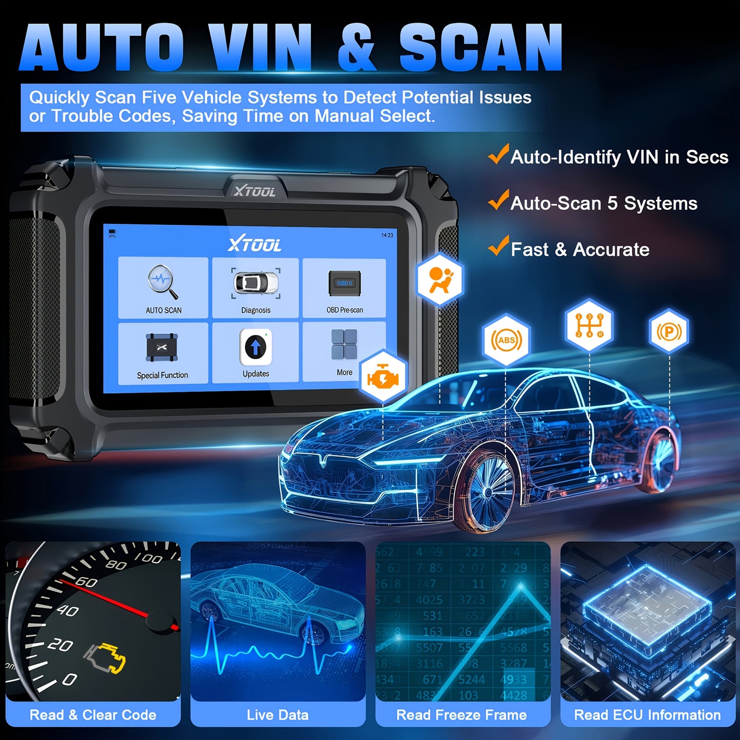 OBD2 Scanner – Diagnoseapparaat – Uitleesapparaat – Auto Scanner – Storing Wissen – 30+ Resetfuncties – CAN FD & Wi-Fi Updates