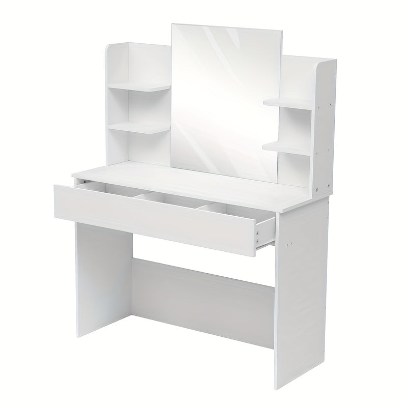 Makeup Tafel – Kaptafel – Dressoir – Vanity Desk – Make-up Meubel – 139,7 cm Breed – 1 Lade en 4 Planken – Wit