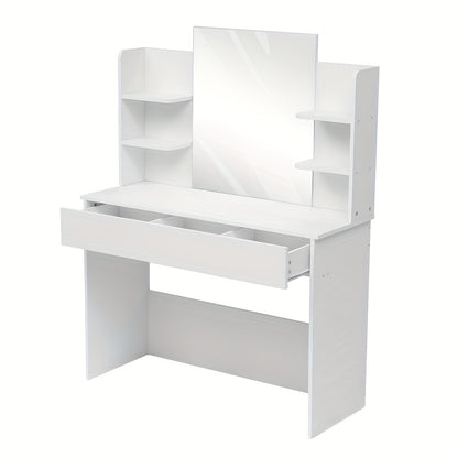 Makeup Tafel – Kaptafel – Dressoir – Vanity Desk – Make-up Meubel – 139,7 cm Breed – 1 Lade en 4 Planken – Wit