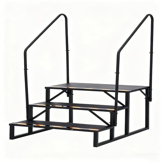 Caravantrap – Opstapje – Instaptrap – Campertrap – Opstap Krukje – 3 Treden Met Handgrepen – Staal – Draagvermogen 299 kg – Antislip – Opvouwbaar