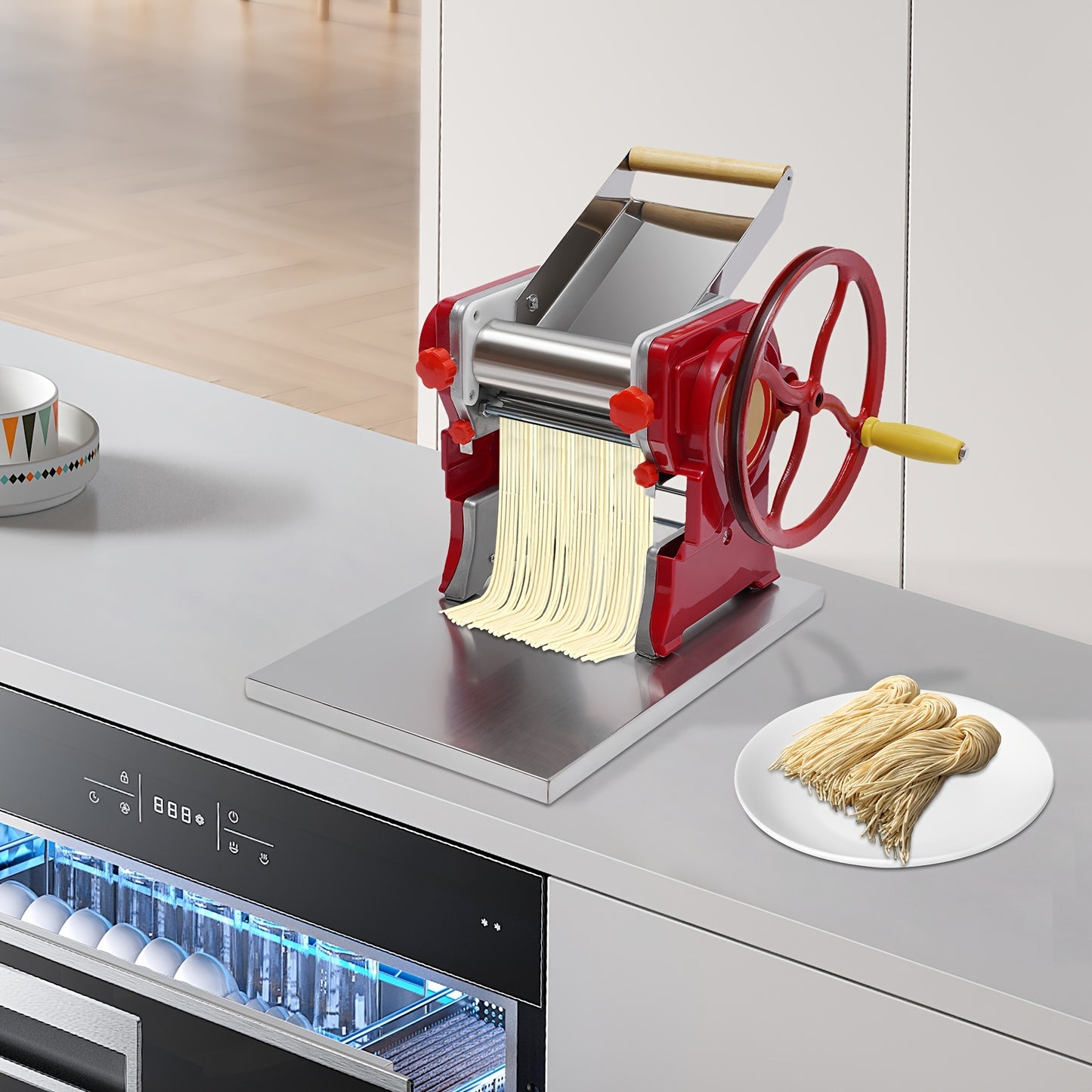 Pastamachine – Noedelmaker – Noodle Roller – Dumpling Maker – Wonton Machine – Roestvrij Staal & ABS – Voor 5-10 Personen – Variabele Snijdikte 0,5-5 mm