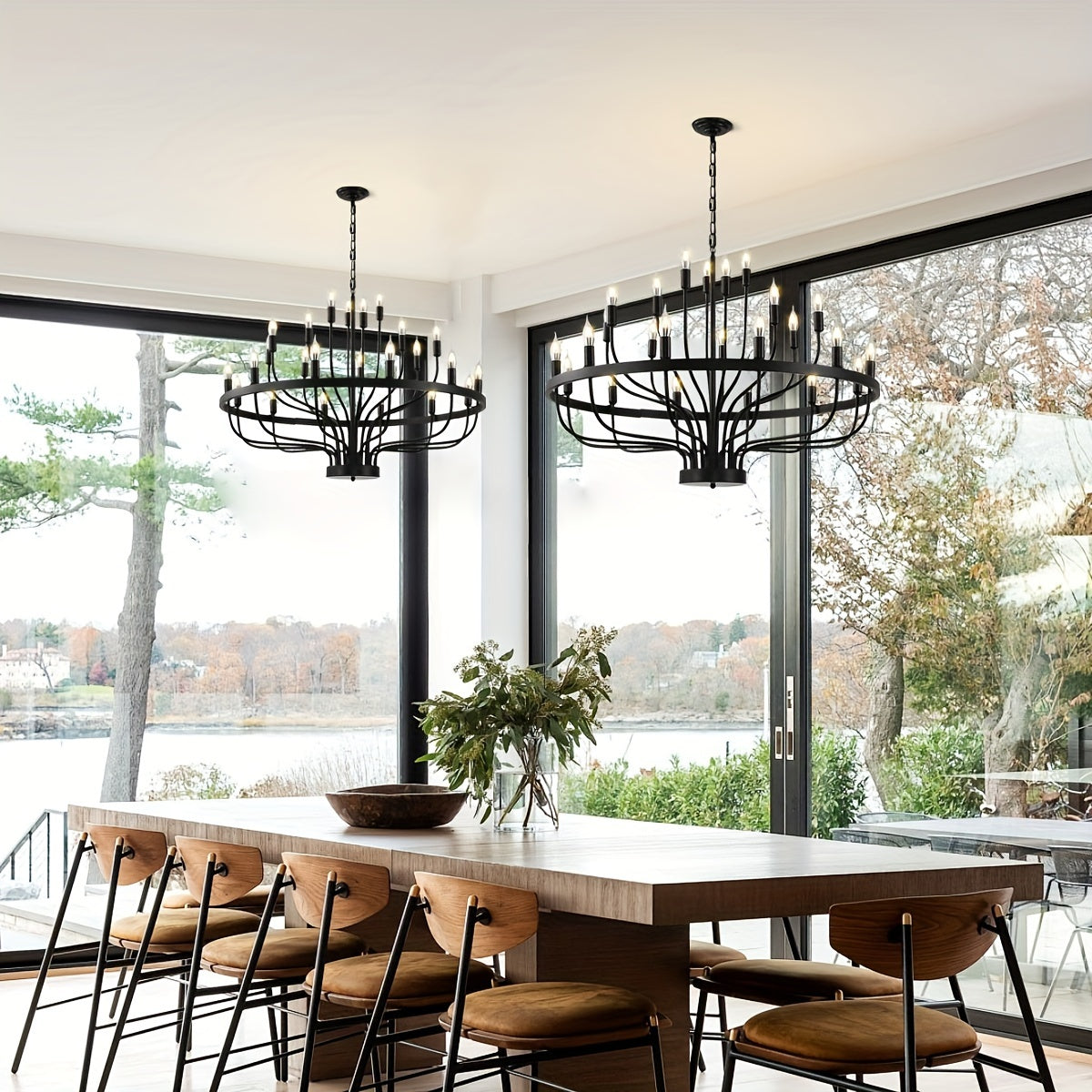 Boerderij kroonluchter – landelijke hanglamp – industrieel licht – metalen lamp – grote kroonluchter – 24-lichts E14 fitting – lichtgewicht & modern design – geschikt voor hoge plafonds