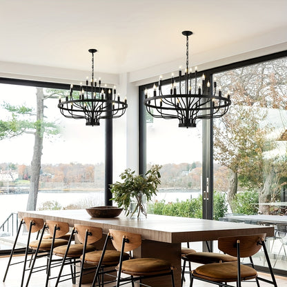 Boerderij kroonluchter – landelijke hanglamp – industrieel licht – metalen lamp – grote kroonluchter – 24-lichts E14 fitting – lichtgewicht & modern design – geschikt voor hoge plafonds