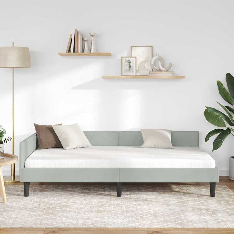 Bedbank – Slaapbank – Sofa Bed – Futon – Zitzak – Lichtgrijs – Uitschuifbaar – 100x200 cm – Gehard Houten Frame – Metalen Versterking