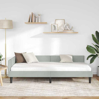 Bedbank – Slaapbank – Sofa Bed – Futon – Zitzak – Lichtgrijs – Uitschuifbaar – 100x200 cm – Gehard Houten Frame – Metalen Versterking