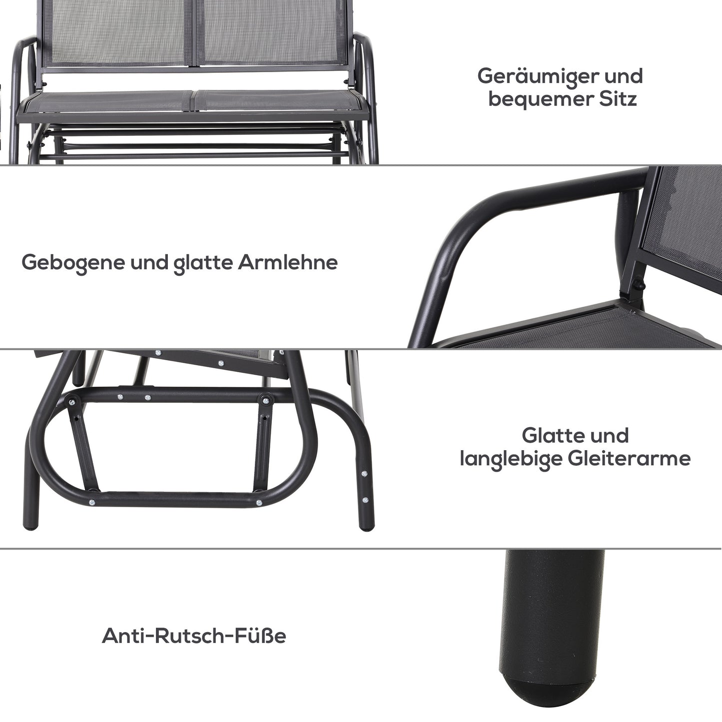 Tuinschommelbank – Tuinbank – Schommelstoel – Tuinmeubel – Loungestoel – Metalen Frame – Ademend Mesh – 2 Personen – Draagvermogen 200 kg