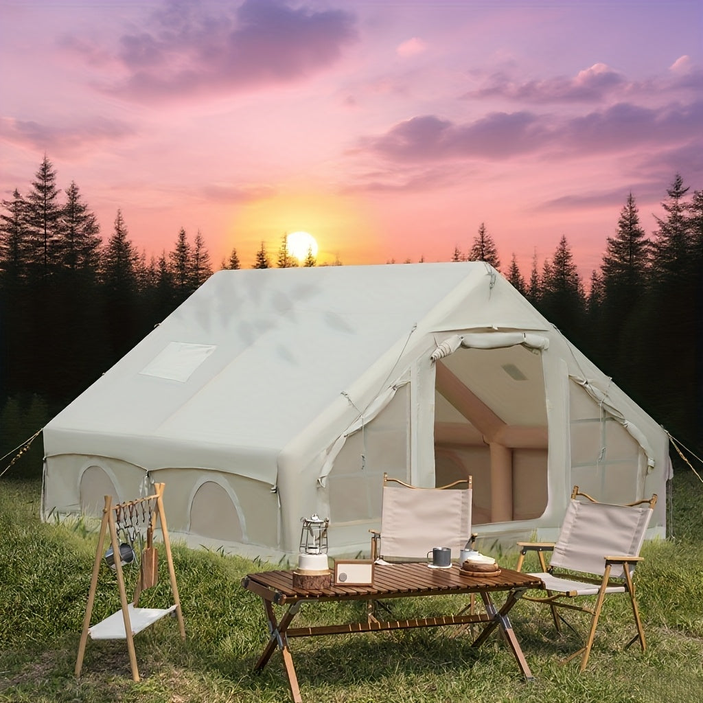 Tent – Kampeertent – Familietent – Feesttent – Opblaasbare Tent – 10 Personen – Waterdicht Oxford Stof – Snel Opzetten Met Schoorsteen & Dakraam