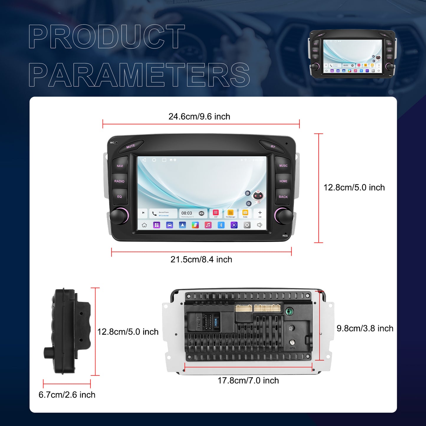 Android Autoradio – Multimedia Speler – Navigatiesysteem – Touchscreen Radio – Bluetooth Handsfree – 7 Inch IPS Scherm – Android 15 – Inclusief Achteruitrijcamera & Microfoon