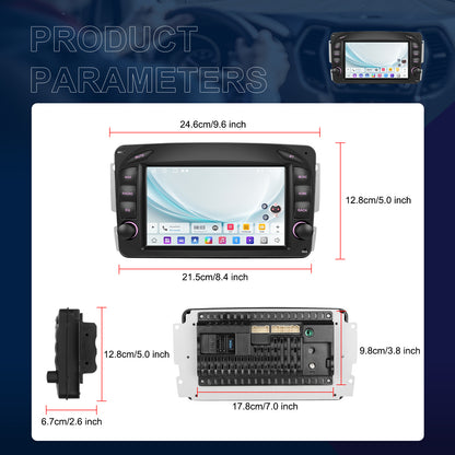 PODOFO for Android 15 Car Stereo with Wireless CarPlay & Android Auto, 7” IPS Touchscreen, 2GB/64GB, Compatible with W168/W203/CLK/C209/W209/SLK/W170/Viano/Vito/Vaneo, GPS, Wireless, WiFi, FM/RDS, Steering Wheel Control, Mi